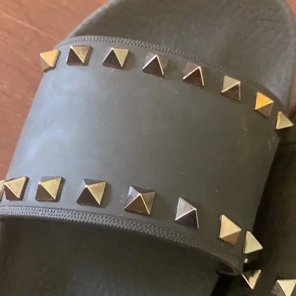 Valentino Black Slide Sandals with Gold Studs - Picture 2 of 4